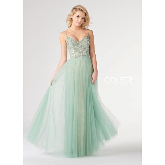 Colette Lace & Tulle Ballgown CL19883 Sage/Nude - Picture 1 of 7